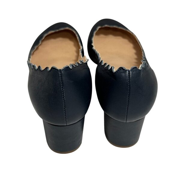 CHLOE Lauren Navy Leather Scalloped Pumps Low Heel size 37, 6.5 - Picture 6 of 8